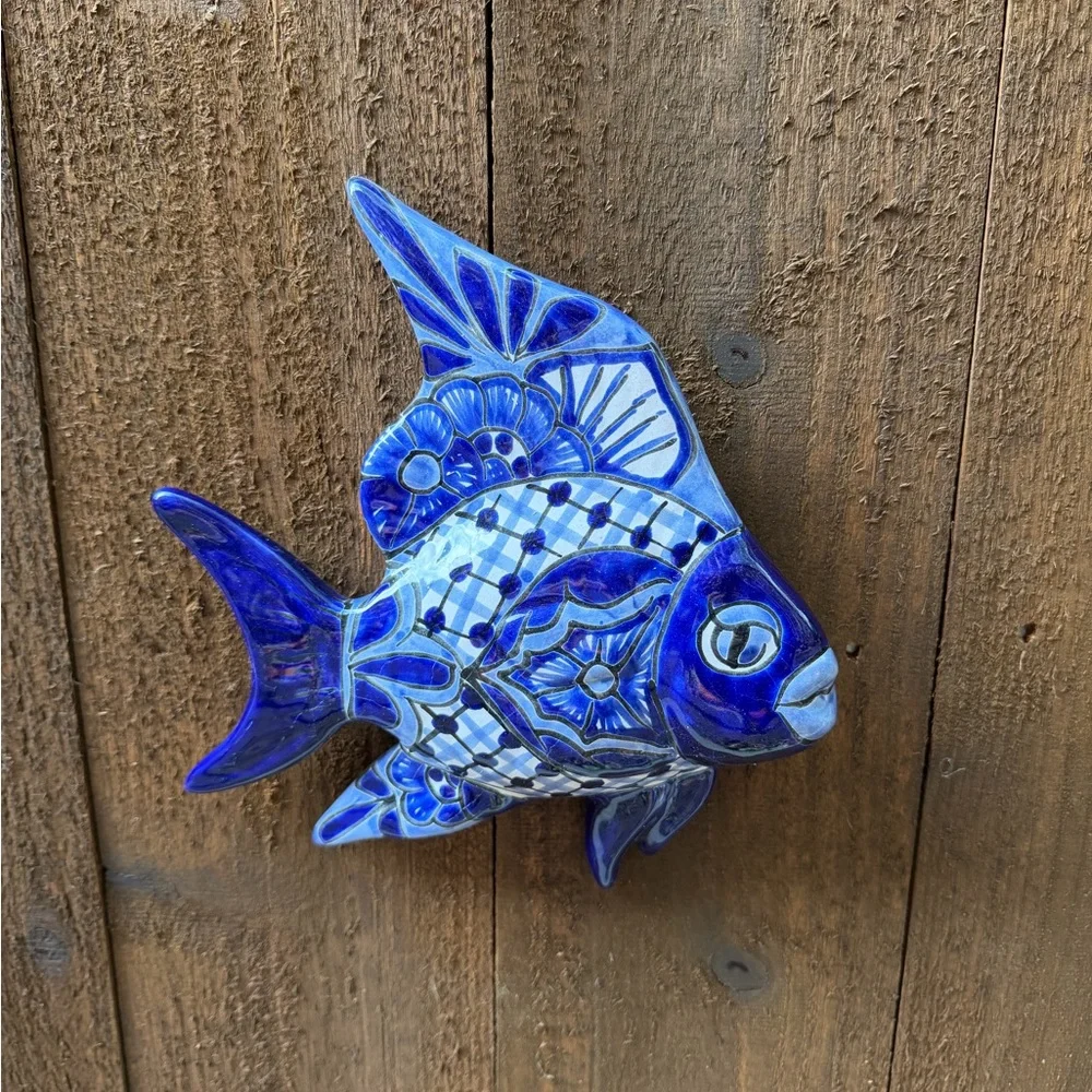 Blue Talavera Fish Wall Accent - Decorative Fish Sculpture